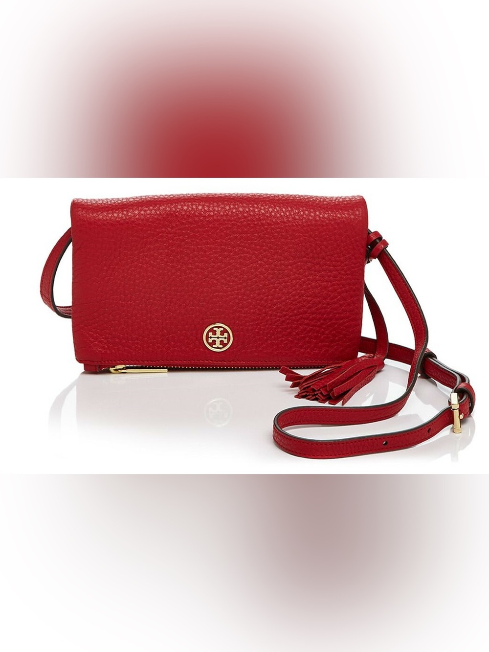 Tory Burch Robinson Leather Foldover Crossbody Bag Royal Red